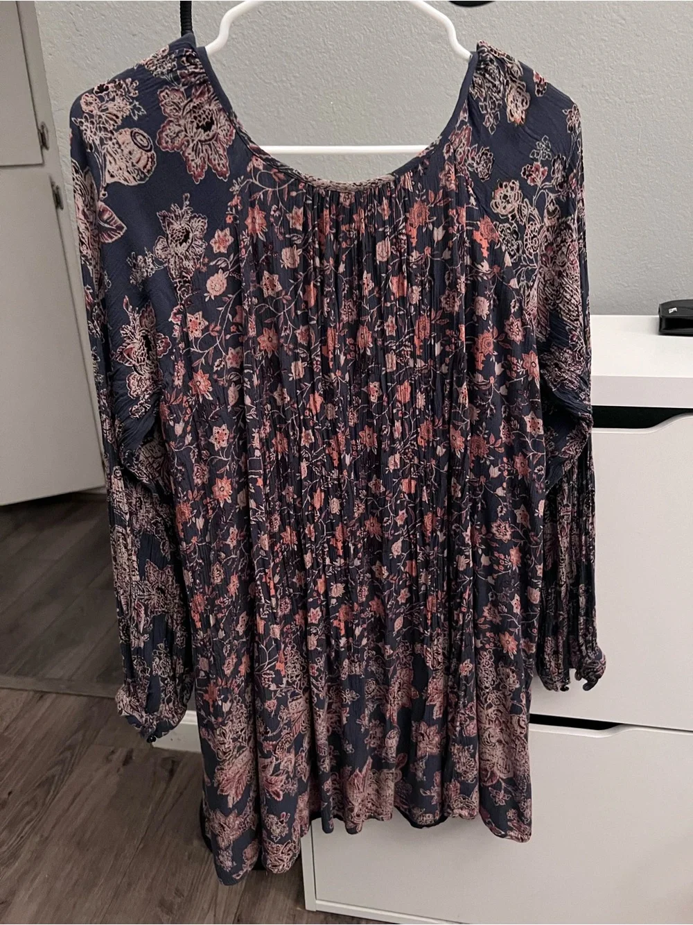 Free People Navy Floral Long-Sleeve Mini Dress